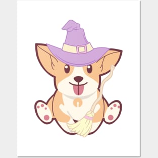 Adorable Witch Dog Halloween Design Posters and Art